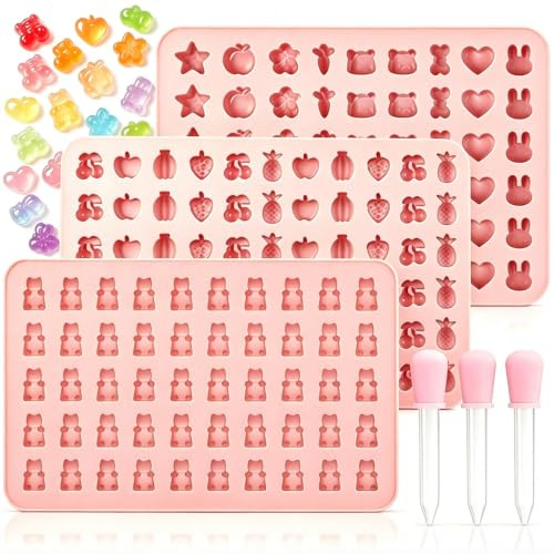 3 stycken gummibjörnsform, gummibjörnar gör-det-själv set, godis silikonform, bakform björn formar non-stick, mini chokladformar, med 3 droppar, för choklad gelé