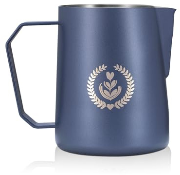 MUVNA Espresso Milk Pitcher, 450ml / 15.4oz Milk Frothing Jug, Sharp Spout Latte Art Pitcher with Wide Thick Handle (Blue)