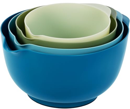 BoxedHome Mixing Bowls with Easy Pour Spout, Non-Slip Base, Large 4.3L, 3.3L, 2.3L, 1.6L, Nesting Salad Bowls for Kitchen Storage, BPA-Free, Dishwasher & Microwave Safe, Ideal for Baking, Sapphire