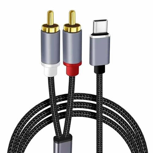 TECHZOCO Cable USB C a 2x RCA DAC Chip, Cable audio RCA a USB C, Compatible con iPad Pro, Huawei Samsung, Xiaomi OnePlus, PC PS5 PS4 Amplificador HDTV Home Cinema y más, Nylon, 2 Metros