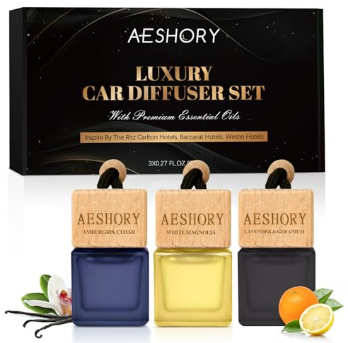 AESHORY Ambientador Coche Hotel 3 X 8ml, Aceites Esenciales Naturales Colgante para Automóvil, Ambientadores Coche con Absorbe Olores de Popular para Hoteles - Hotel Ritz Carlton, Baccarat, Westin