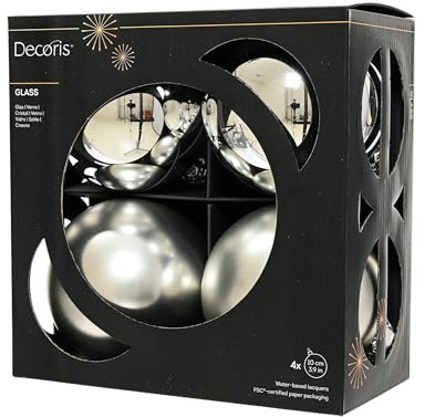 Kaemingk Weihnachtskugeln Glas 10cm 4 Stück - matt & glänzend - Große Christbaumkugeln Weihnachtsbaumkugeln für Weihnachten - Christbaumschmuck & Weihnachtsbaumschmuck - Silber