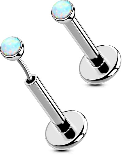 OUFER 2 Pezzi Piercing Naso 18G Opale Helix Piercing Titanio Senza Filetti Conch Orecchini Trago Cartilagine Gioielli 8mm Labret Orecchini Helix Naso Gioielli per Donne (Opale da 2mm)