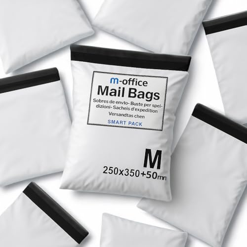 m-office Bolsa Envío 25 uds M (250×350+50 mm) – Sobres envíos | Bolsas Ropa vinted | Embalaje Paquetes Shipping Bags | Envíos Online