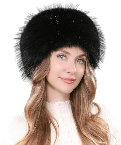 Harssidanzar Donna Cappelli Russi Soffici Donna Pelliccia Finta CL604EU, Nero, Taglia Unica