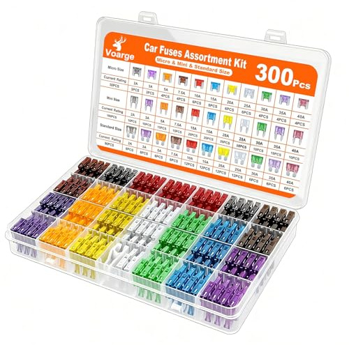 Voarge Juego de 300 fusibles para coche, 160 mini fusibles planos + 90 fusibles estándar + 50 microfusibles + 1 extractor de fusibles para reemplazar fusibles estándar