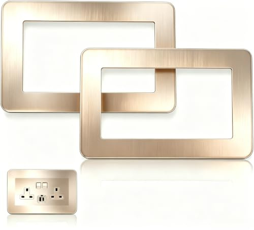 Light Switch Surround & Double Socket Surround Plate, 2Pcs Acrylic Decorative Cover Frame for Switches Sockets, Matt Square Wall Plate 146x86mm, Easy Self-Adhesive Installation（Black/White） (Gold)