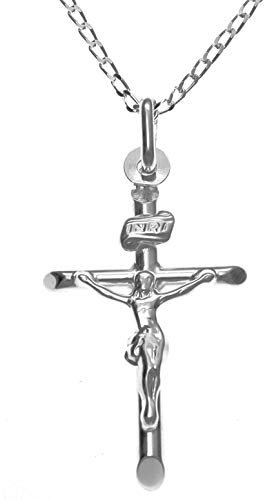 Alexander Castle Small 925 Sterling Silver Cross Necklace for Children - Silver Crucifix Necklace Pendant with 16 Sterling Silver Chain & Jewellery Gift Box - 31mm x 18mm