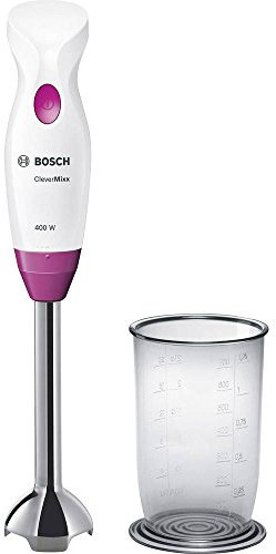 Bosch Stabmixer CleverMixx Fun MSM2410PW, Abnehmbarer Mixfuß, Mixbecher mit Deckel, ergonomischer Griff, leichtes Gehäuse, 4-Klingen-Messer, einfache Reinigung, 400 W, weiß/pink