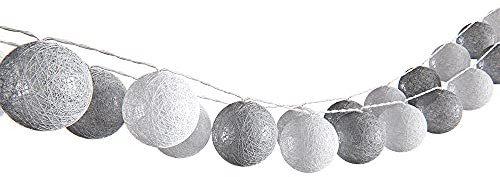 Vicco Lichterkette, Cotton Ball Kette, Grau/Weiß, 310 cm