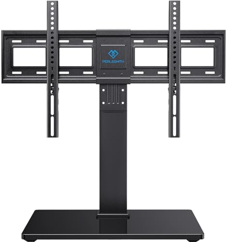 PERLESMITH Universal Swivel TV Stand Base, Table Top TV Stand for 37 to 65, 70 inch LCD LED TVs, Height Adjustable TV Mount Stand with Tempered Glass Base, VESA 600x400mm, Holds up to 88lbs, PSTVS13