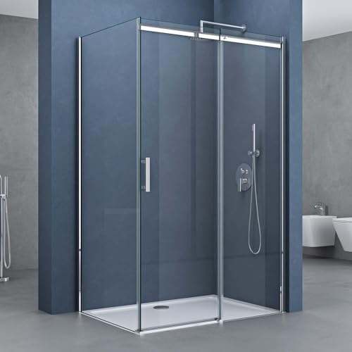 doporro Cabine de Douche Transparent 90x140cm Porte Coulissante Paroi de Douche Rectangulaire en Angle Hauteur 195cm Montage Réversible Ravenna18K
