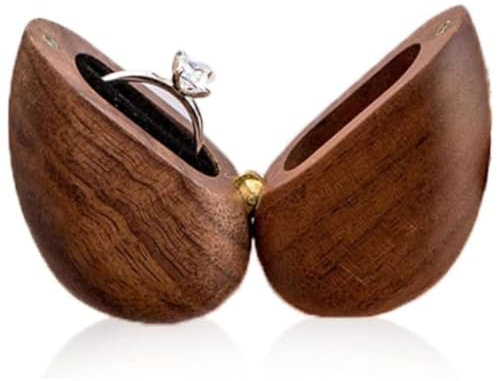Kraeoke Ringbox Herz Ringschatulle aus Walnussholz, Ringkissen für Hochzeit Verlobung Heiratsantrag Jubiläen Ringe Aufbewahrung
