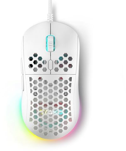 DIERYA M1SE Wired Gaming Mouse with Honeycomb Shell, 12800DPI Optical Sensor, 6 Programmable Macros, Software Support for Custom Key Config, and RGB Settings for Windows 7/8/10/XP, Vista, Linux-White