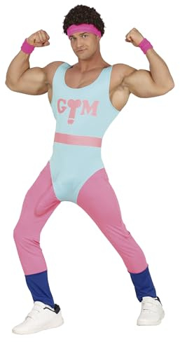 FIESTAS GUIRCA | Costume de Gymnaste Étirement - Combinaison et Ceinture - Tenues de Sport et Années '80 pour Carnaval, Fêtes Déguisées et Enterrements de Vie de Garçon - Homme Adulte