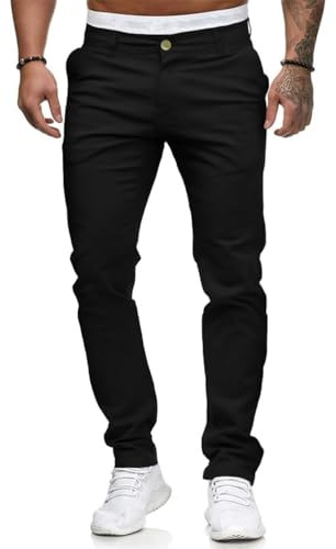 HUNGSON Mens Chinos Slim Fit Stretch Flat-Front Skinny Dress Pants (Black,34W*30L)