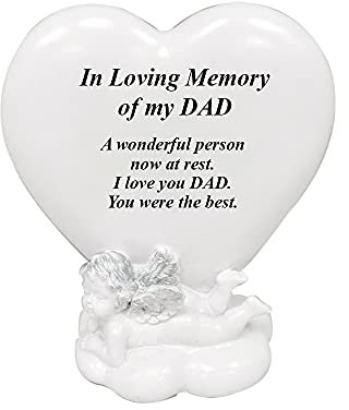 OnlineStreet Memorial Heart Plaques Grave Cherub Ornaments - Grave Decoration Plaques, Cherub, Engraved with Remembrance Quotes in Loving Memory of your Special Ones (Dad)