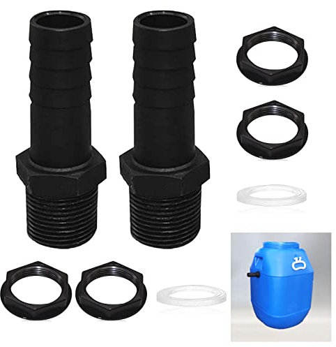 Dilightnews 2 Pièces Trop Plein Cuve, Passe Paroi Cuve, Raccord De Tonneau d'Eau De Pluie 1 Pouce, Kit De Jumelage Cuve Pour Tuyau De Trop-Plein, Raccordement Pour Citernes De Pluie