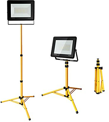 Cecaylie LED Baustrahler mit Stativ, 100W IP66 Wasserdicht Fluter Strahler, 3000K Warmweiß 8500LM Baustellenlampe,Arbeitsscheinwerfer für Keller Schuppen Lager (mit 1m Kabel,kein Stecker)