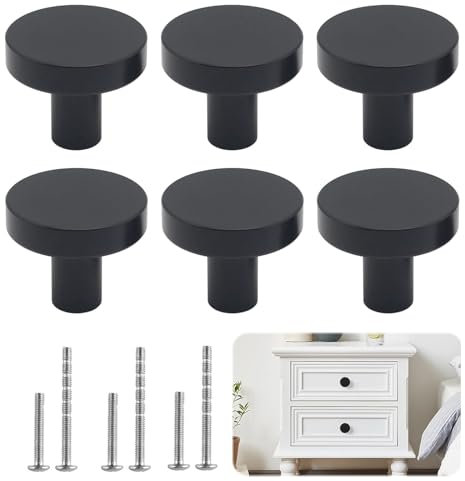 Wekuw Pomelli per Mobili, 6 Pezzi Pomolo per Mobile Rotondo Pomelli per Cassetti Armadio Cassetto 30MM Pomelli per Porta con Viti, per la Armadi, Cassetti, Comodino, Cucina, Soggiorno (Nero)