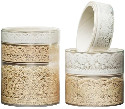 KAVI' S 6 Rotolo Modello di pizzo Washi Tape Set PET Nastro Decorativo per Fai da Te, diari proiettili, pianificatori, Scrapbooking, Confezioni (Tranquil Dew)