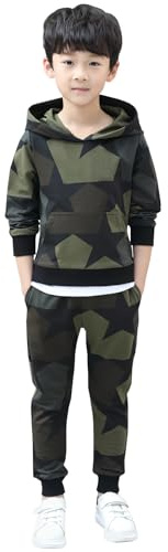 Amur Leopard Kinder Jogginganzug Jungen Trainingsanzug Sportanzug Freizeitanzug Sweatjacke & Sweathose 2tlg, Grün, 134-140, Etikettengröße 140