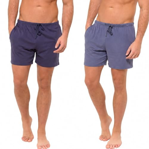 INSIGNIA Mens Pyjamas Lounge Shorts Bottoms 2 Pack (Navy -Denim Blue, M)