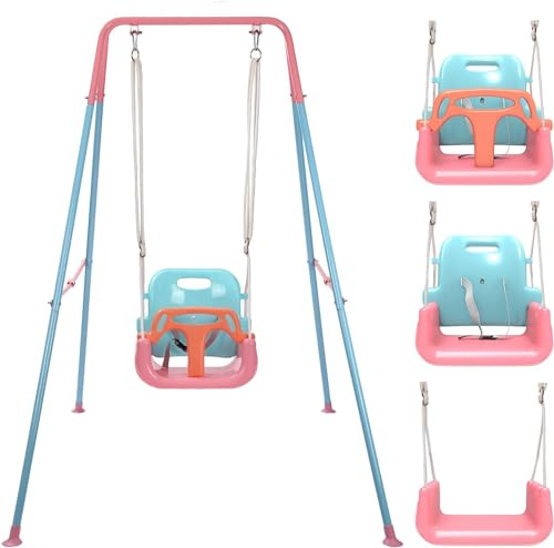 Babyschaukel, 3-in-1-Babyschaukel für drinnen und draußen mit Gestell, Kinderschaukel mit Metallständer, Kinderschaukel für draußen, geeignet für Kinder von 6 Monaten bis 10 Jahren