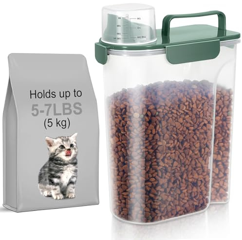 LEAWALK 5-7Lbs Cat Dog Storage Container, Portable Pet Food Containers with Upgraded Large Spout and Cup, Small Animal Kibble Dispenser for Bird Seed, Oatmeal, Rice, Flour, Brown Sugart-Dark Green