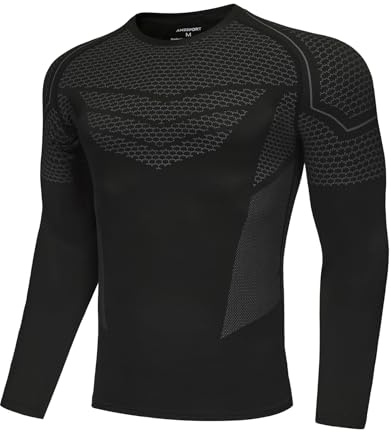 AMZSPORT Kompressionströja herr termisk långärmad T-shirt gym kompression skjorta sport cykling löpning