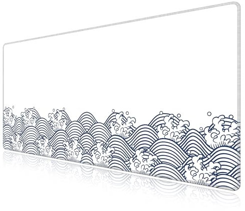 LL-COEUR Welle XXL Gaming Mousepad mit Motiv 1400x700x3mm Groß rutschfeste Gummi Mäusepads mit Genähte Kanten Schreibtischauflage für Maus und Tastatur XXXL
