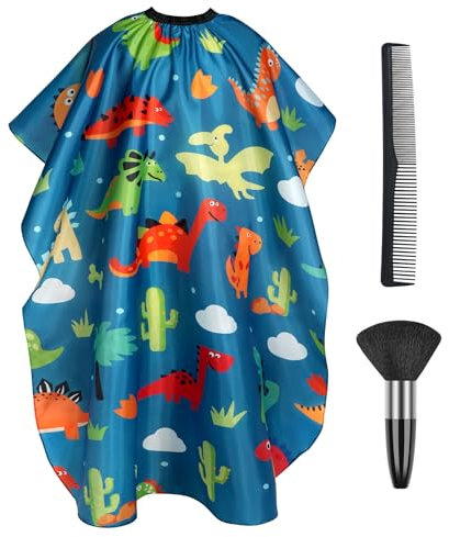 AYBUY Kinder Friseurumhang, Haarschnitt Friseurumhänge, Professioneller Kinder Haarschneideumhang, Cape Haarschneideumhang mit Klettverschluss Für Salon Haarschneiden Friseur(Dinosaurier)