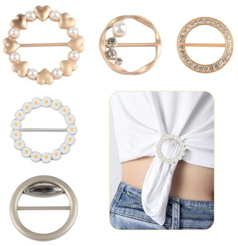 QBXMY7 Pince à cravate et bague pour t-shirt pour femme, 5 styles pour les côtés, anneaux d'écharpe en métal et diapositives