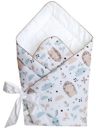 PillowPrim Pucksäck 0–3 månader baby – 100 % ekologisk bomull – 75 x 75 cm – säkerhet, universell, skötsovsäck för spädbarn – unisex baby filt (igel)