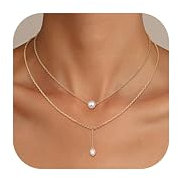 Dochais 14K Vergoldete Perlenkette Damen Kette Gold Damen Halskette Damen kette gold Perlen Kette Layered Kette mit Perle Silber/Gold Ketten necklace Frauen Geschenke Schmuck Damen