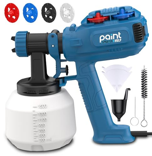 Farbsprühsystem, Farbsprühgerät mit 1500ml Farbbehälter, 850W HVLP Elektrische Farbsprühpistole mit 1,6m Kabel, 4 Düsen & 3 Muster für Möbel, Zäune, Schuppen, Innen- und Außenanwendung