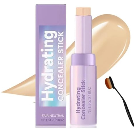 Blur Concealer Stick Duo, 2 in 1 Contours Concealer Stick & Brush, Hydrating Lightweight Concealers, Nose Contour Contour Pencil, Long Lasting and Waterproof Foundation Makeup Sticks (Ivory)