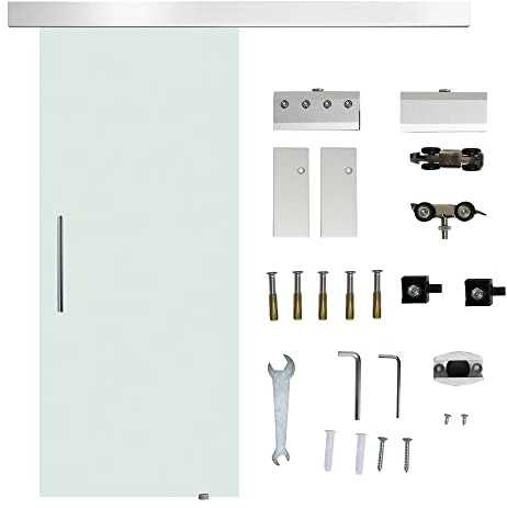 HOMCOM Puerta Corredera 77,5x205 cm Puerta Corrediza de Cristal con Riel Silenciosa para Sala de Estar Comedor Translúcido