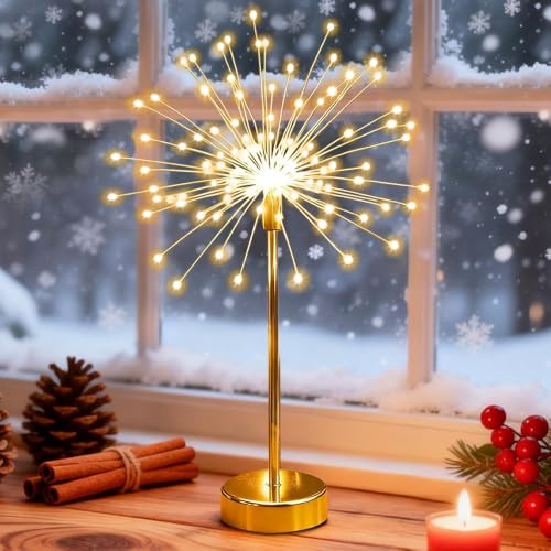 RNPKZ Nest and Flowers Table Lights Fireworks, 2 luci natalizie Starburst, nido e fiori da tavolo, fuochi d'artificio, funzionamento a batteria, 100 LED Fairy Lights per interni