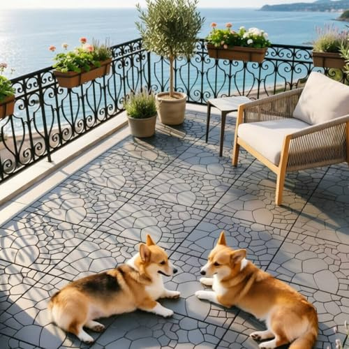 Airsell 54 Piezas Baldosas de Exterior - Suelo Modular de Plástico Ensamblable para Jardín, Terraza y Balcón. Impermeable, Todo Clima y Antideslizante (Pack de 54 Losas Gris Oscuro 30x30 cm(STW))