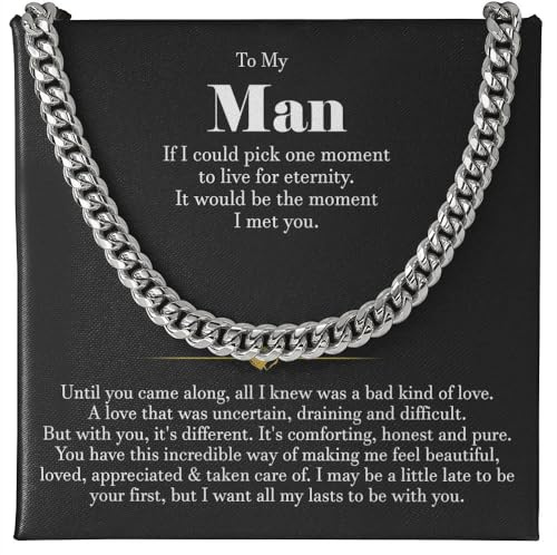 VIRAGIL To My Man Necklace Cuban Link Chain for Men, Silver Stainless Steel Chain Jewelry, Romantic Gift from Partner for Birthday Valentine or Everyday Wear with Meaning