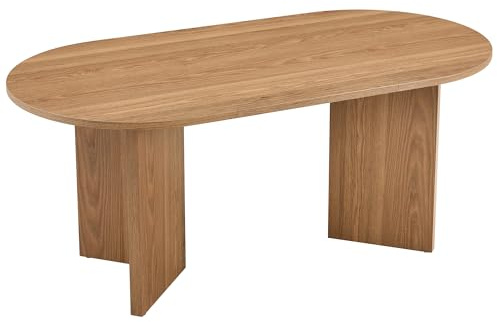 QSOST Table à Manger Ovale en Noyer 180x90 CM - Style Rustique Moderne pour 4 à 6 Personnes, pour Salle à Manger et Salon, Cuisine