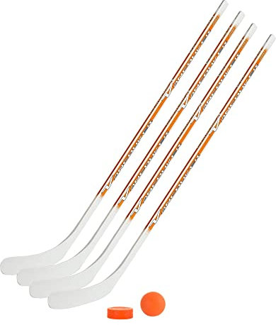 Vancouver Streethockeyschläger-Set Kids 8: 4 Schläger 115cm gerade Kelle & Ball und Puck orange