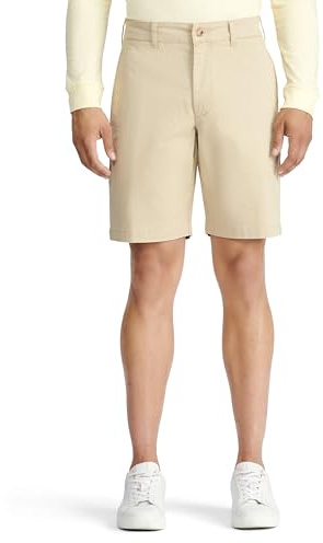 IZOD Men's Saltwater 9.5 Flat Front Chino Short, Pale Khaki, 34