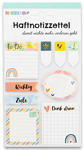 Papierdrachen Bullet Journal Sticky Notes - Regenbogen - 9 verschiedene Blöcke Haftnotizen | Klebezettel | To do Wochenübersicht | viele hilfreiche Notizzettel für dein Notizbuch - Set 1