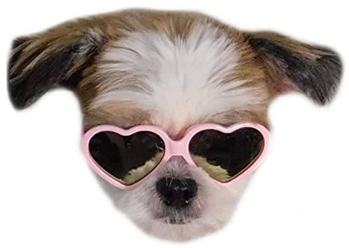 G016 Dog Cat Pet Heart Sunglasses Glasses for Small Breed up to 15lbs (Heart Pink-Pink Mirror)