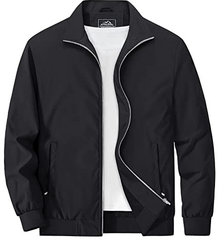 MAGCOMSEN Herren Bomberjacke Frühling Sommer Blouson Jacke Klassik Pilot Jacke Herren Freizeit Baseballjacke Lightweight Mantel US Army Fliegerjacke mit Stehkragen Schwarz L