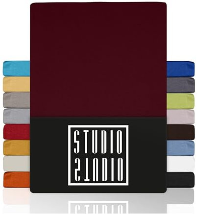 STUDIO Basic Spannbettlaken 180x200cm – Jersey-Spannbetttuch aus 100 % gekämmter Baumwolle – Bordeaux – Öko-Tex Zertifiziert, bügelfrei & elastisch – für Matratzen 15–25 cm