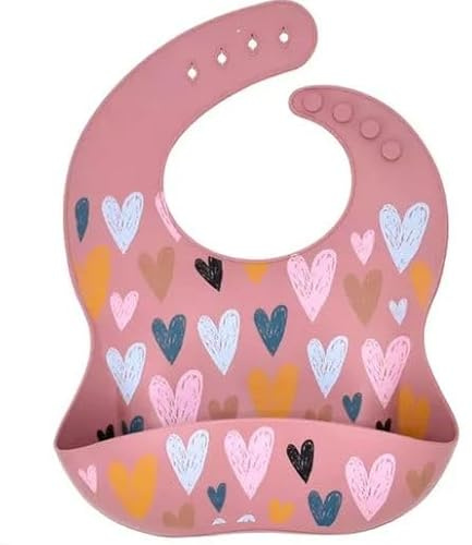 Rammelaartje silikonhaklapp med uppsamlingsskål hjärtan rosa BPA-fri, färgglad, En Storlek