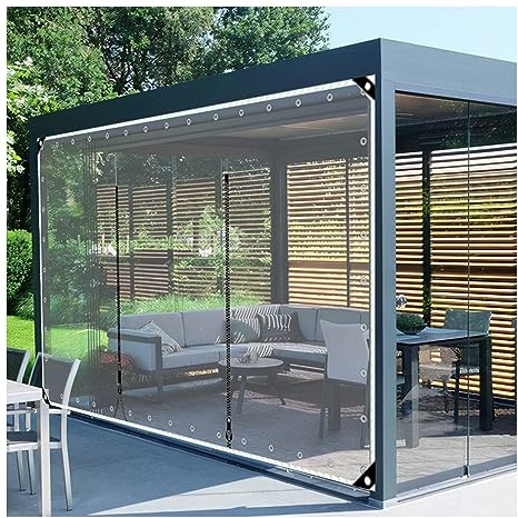Heavy Duty Transparent Waterproof Tarp Plastic Rain Curtains，Outdoor Transparent Tarpaulin Side Panels With Zipper Door, For Pergola Terrace Garage Patio Transparent ( Size : H2.5xW6m/H8.2xW19.6ft )